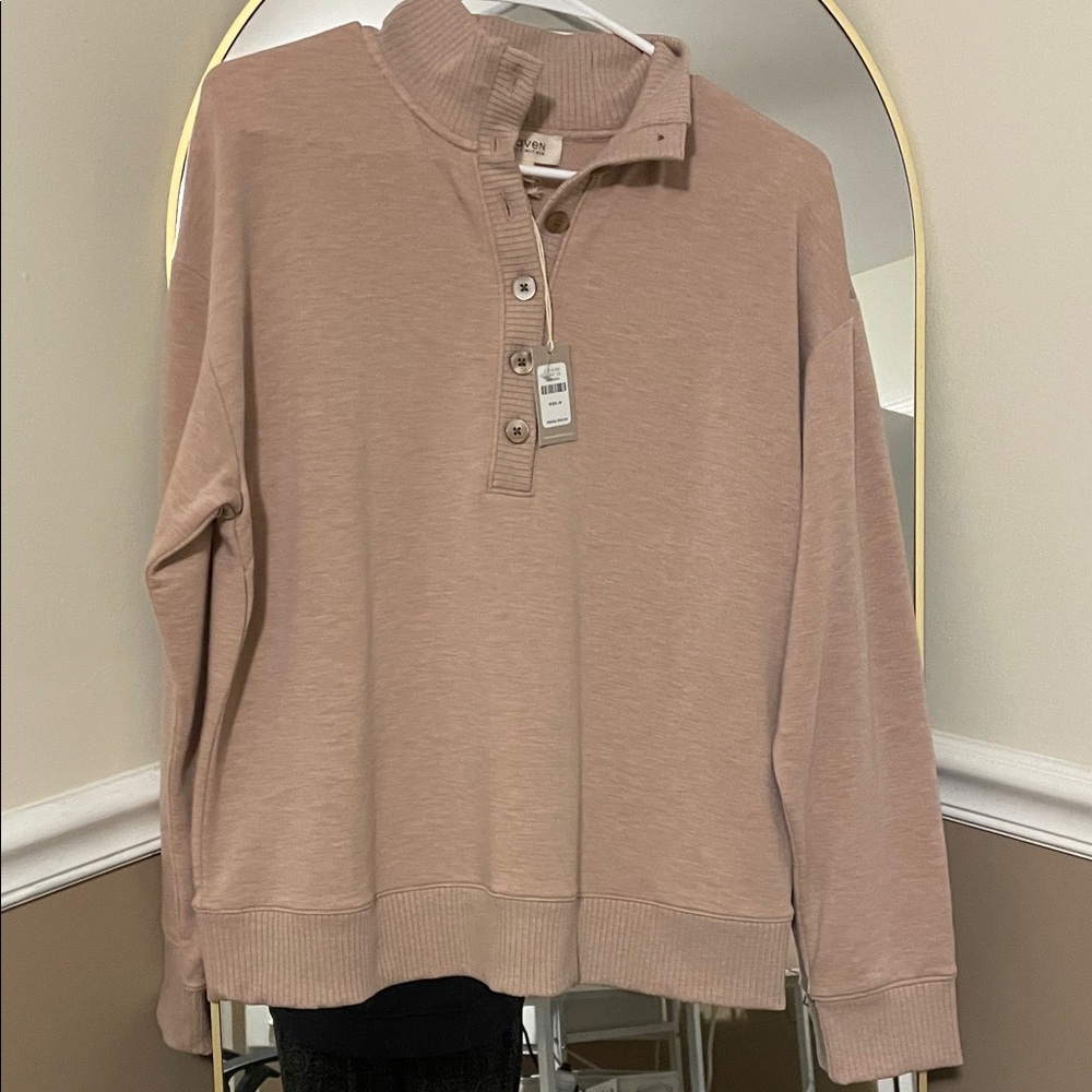 Cozy Women's Rib-Trim Henley Sweater - Dusty Rose
